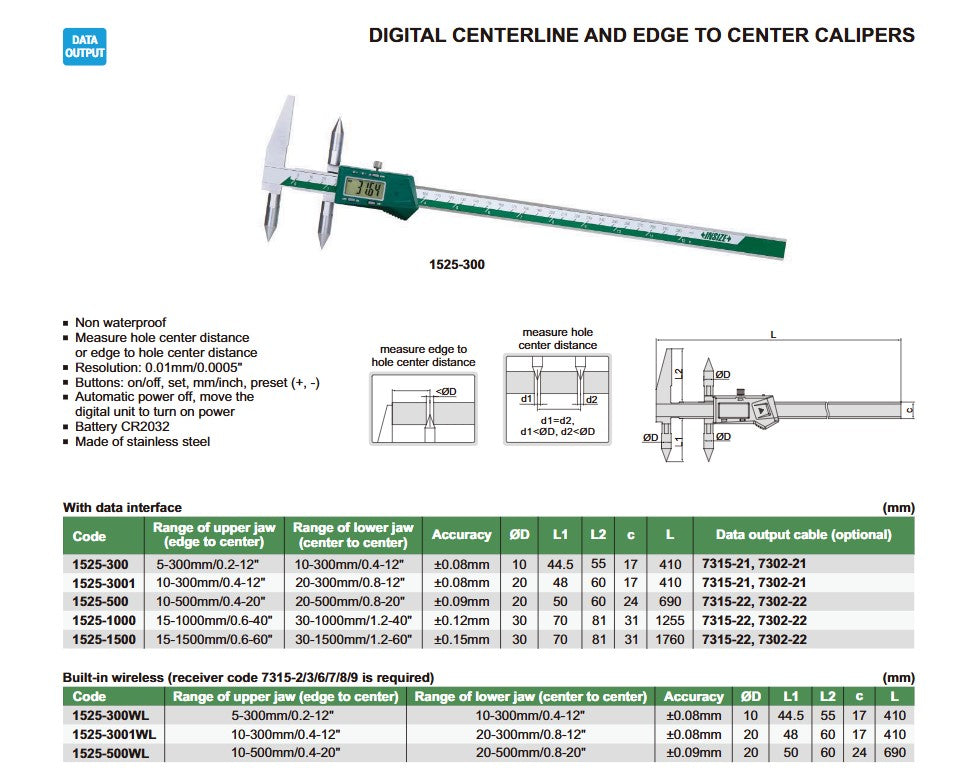 Edge Distance Guage Insize 1525 Series Digital Centreline and Edge to Edge Caliper for mea ...