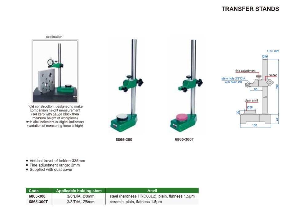 Transfer Stands with Fine Adjustment (2mm Range) | Insize 6865 Series ...