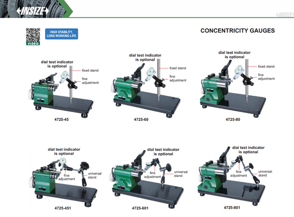 Concentricity Gauges | Insize 4725 Series | Diameter Range : 3-45mm ; 8-60mm ; 8-80mm