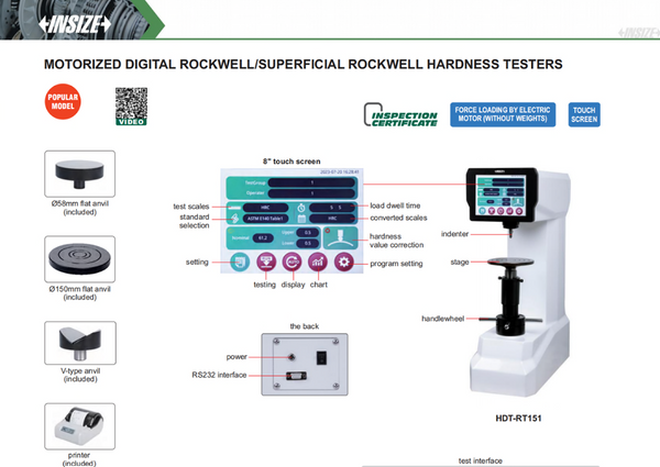 Motorized Digital Rockwell Hardness Tester | Insize HDT-RT151