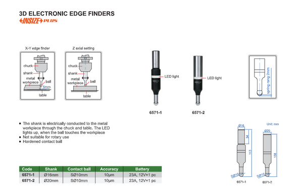 3D Electronic Edge Finders | Insize 6571