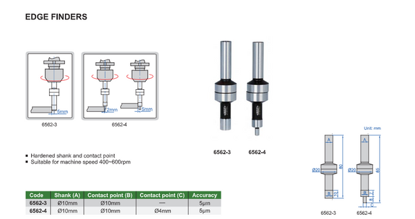 Edge Finders | Insize 6562 | 10mm Shank | 5um Accuracy | 10mm Contact Point