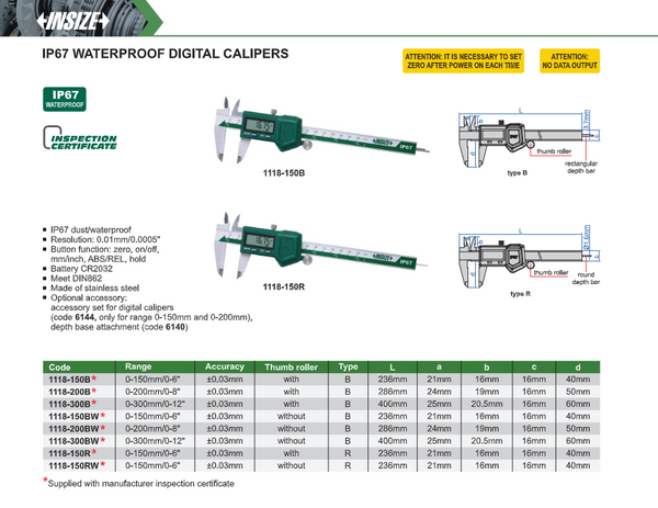 Suwmiarka cyfrowa Insize 1130 Series 0-150 mm / 0-6" lewa (z rolką kciukową lub bez)