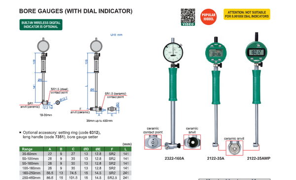 Dial Bore Gauges | Insize 2322 Series | Ranges from 18 to 450mm