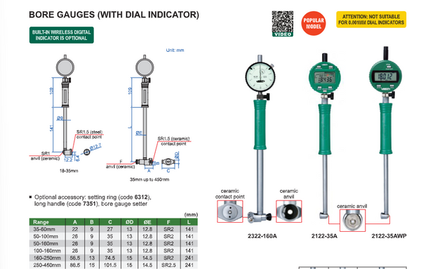 Digital Cylinder Bore Gauges | Insize 2122 Series | Ranges from 18 to 450mm