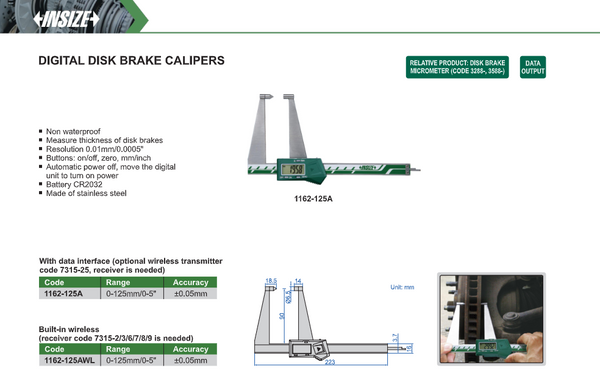 Digital Brake Disc Caliper | Insize 1162-125A | 0-125mm (0-5")