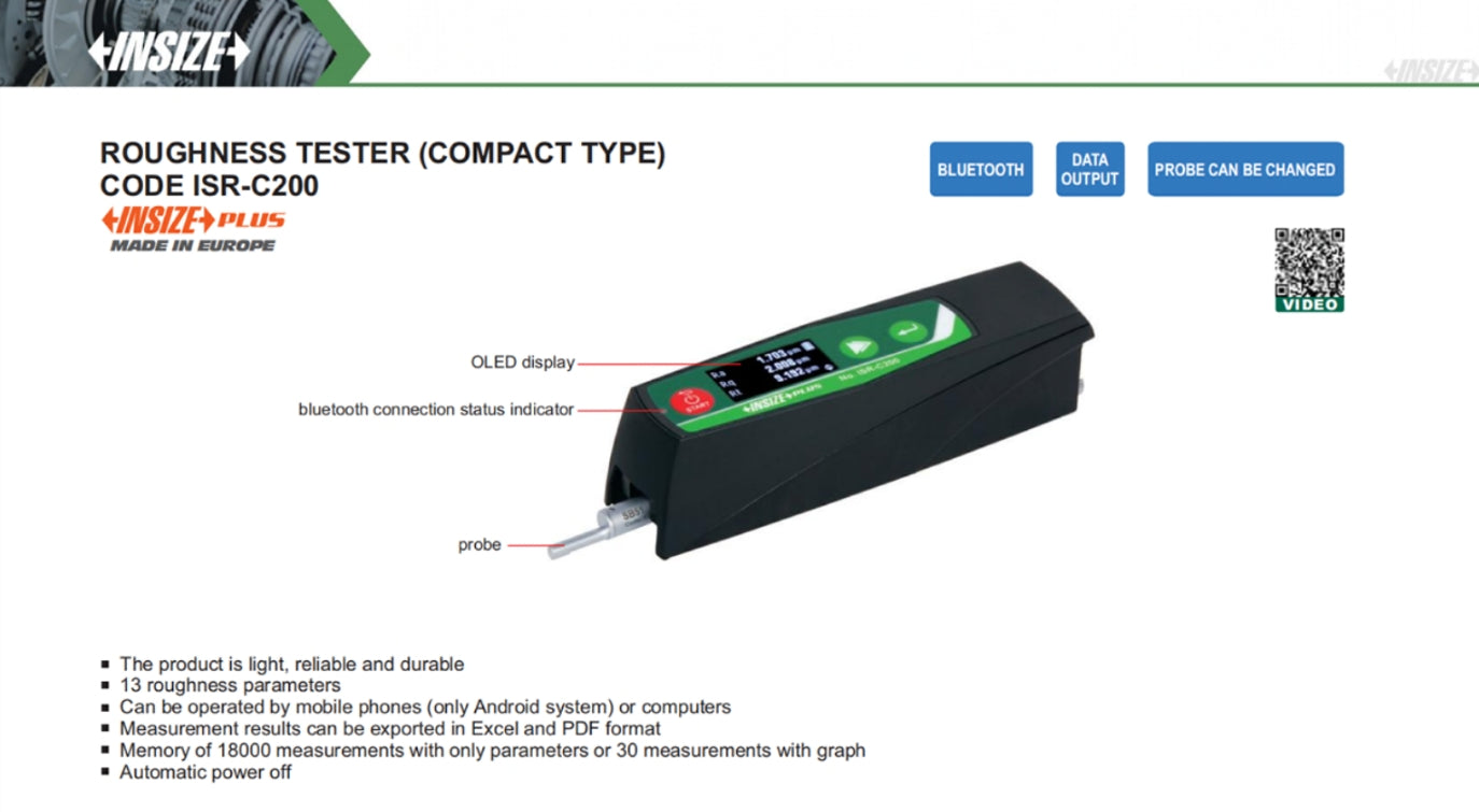 Isr Engineering Surface Roughness Tester | Compact Type | Insize Plus ISR-C200 | 13 Ro ...