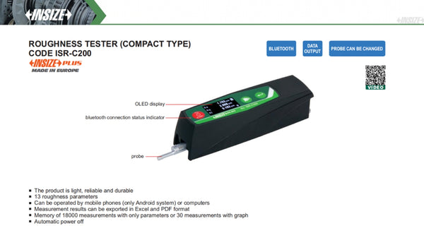 Surface Roughness Tester | Compact Type | Insize Plus ISR-C200 | 13 Roughness Parameters | Resolution 0.001micron