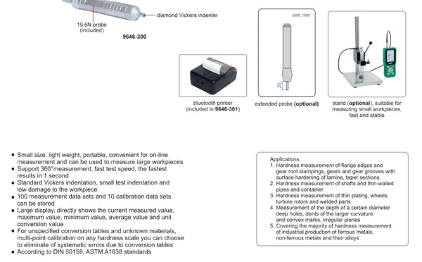Ultrasonic Hardness Tester | Insize 9646 Series | HV, HRA, HRB, HRC, HBW, HS, MPa Test Parameters