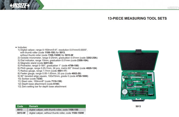 13-Piece Measuring Tool Set | Insize 5013 Series