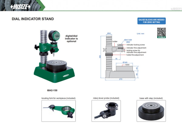 Dial Indicator Stand | Insize 6842 | Flatness 0.002mm | 28mm diameter holding stem
