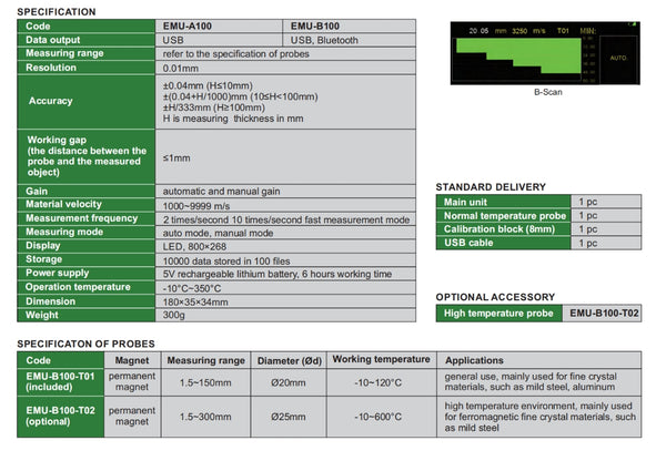Pen Type Electromagnetic Ultrasonic Thickness Gauges | Insize EMU-A100/EMU-B100 |