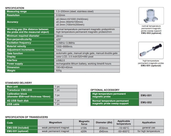 Electromagnetic Ultrasonic Thickness Gauge | Insize EMU-S340