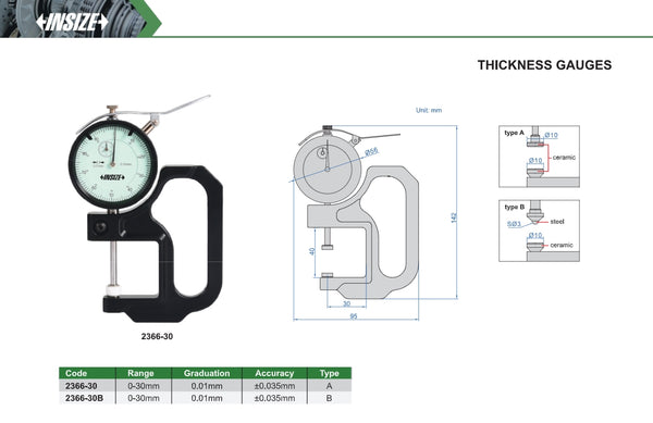 Thickness Gauges | Insize 2366 Series | 0-30mm