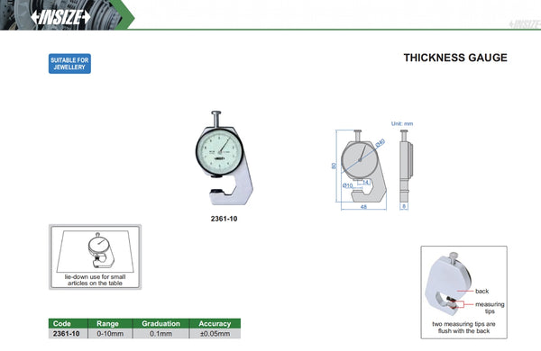 Thickness Gauges | Insize 2361-10 | 0-10mm
