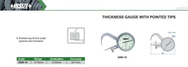 Thickness Gauge with Pointed Tips | Insize 2866-10 | 0-10mm