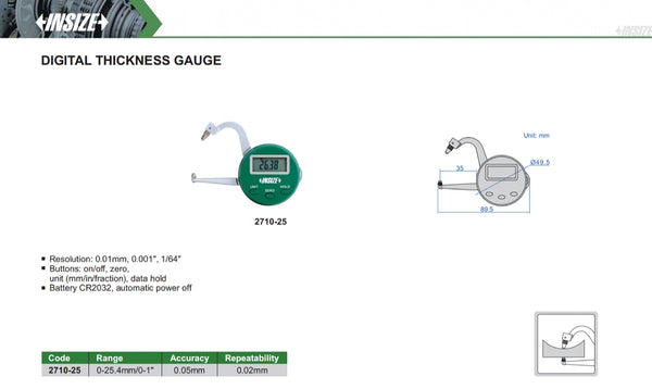 Digital Thickness Gauge | Insize 2710-25 | 0-25.4mm / 0-1"