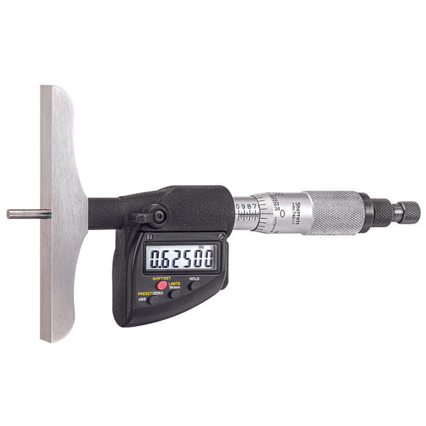 Starrett Digital Micrometer Depth Gauge, Ratchet Thimble, 0150mm Rang