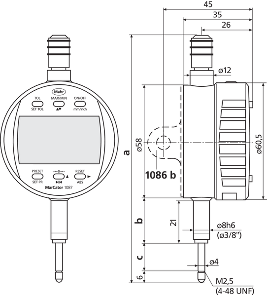 Mahr MarCator 1087 R Digital Indicator - 12.5mm/0.5"