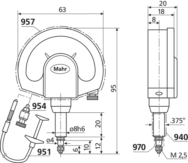 Mahr Millimess Dial Comparator 1002 - Range: ±0.05mm ; Graduation: 0.5 micron