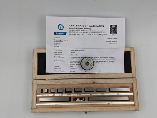 Zestaw do sprawdzania suwmiarki, stal metryczna klasy 1, 11 sztuk z UKAS