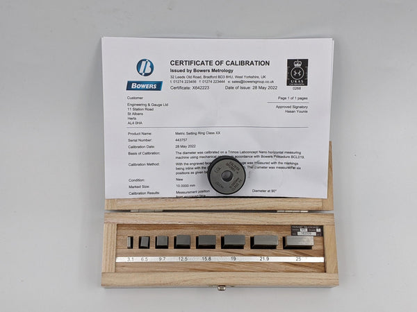 Zestaw kontrolny do kalibracji zacisków, stal metryczna klasy 1, 8 sztuk z UKAS