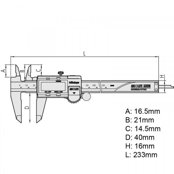 Mitutoyo 500-171-30 Cyfrowa suwmiarka ABSOLUTE AOS SPC Wyjście danych 0-150mm (0-6″)